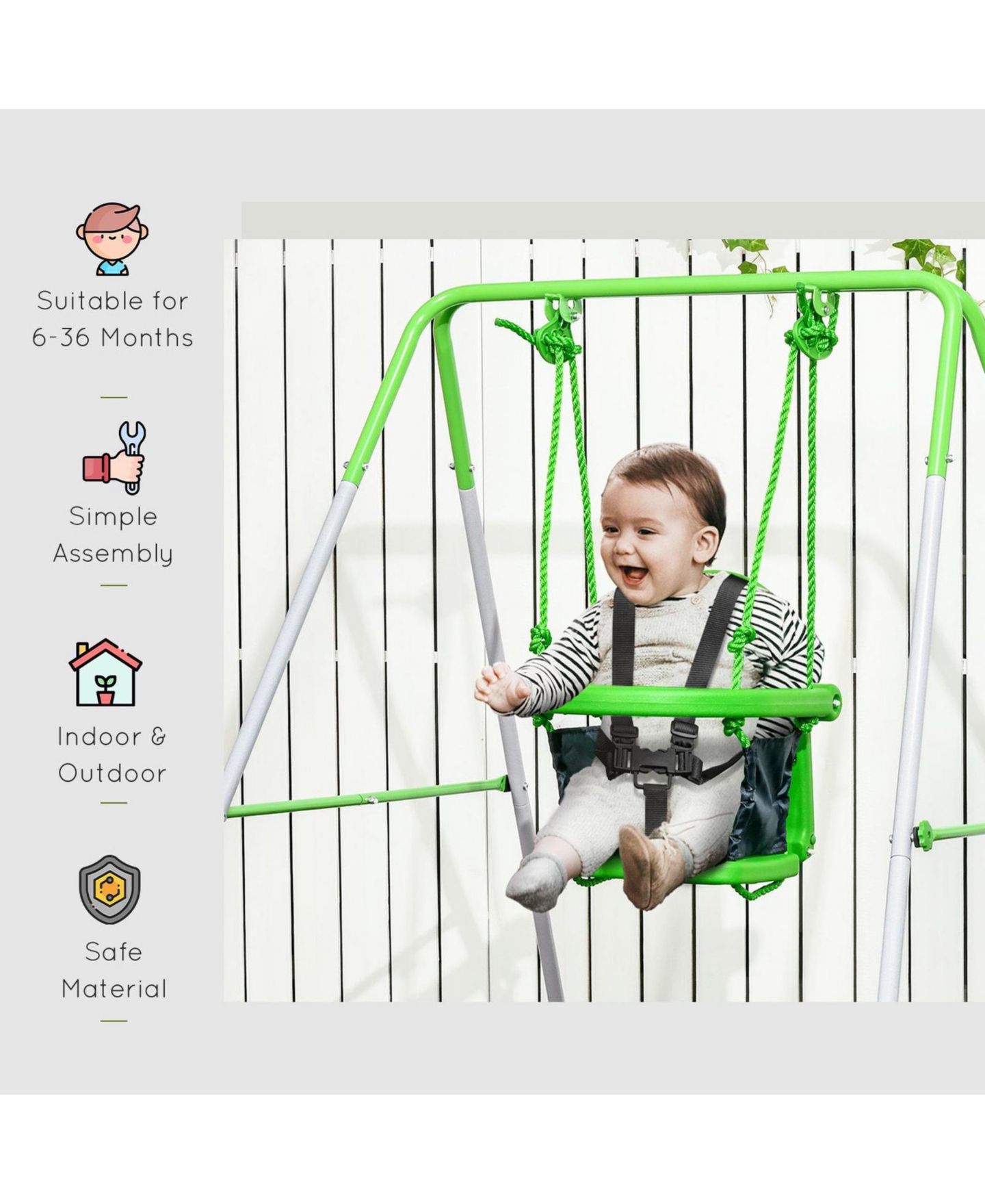 Детские игрушки SEVORLEY Kids Steel Seat Restraint Swing Set, Ages 6-36 Months, цвет: Зелёный — фото 5
