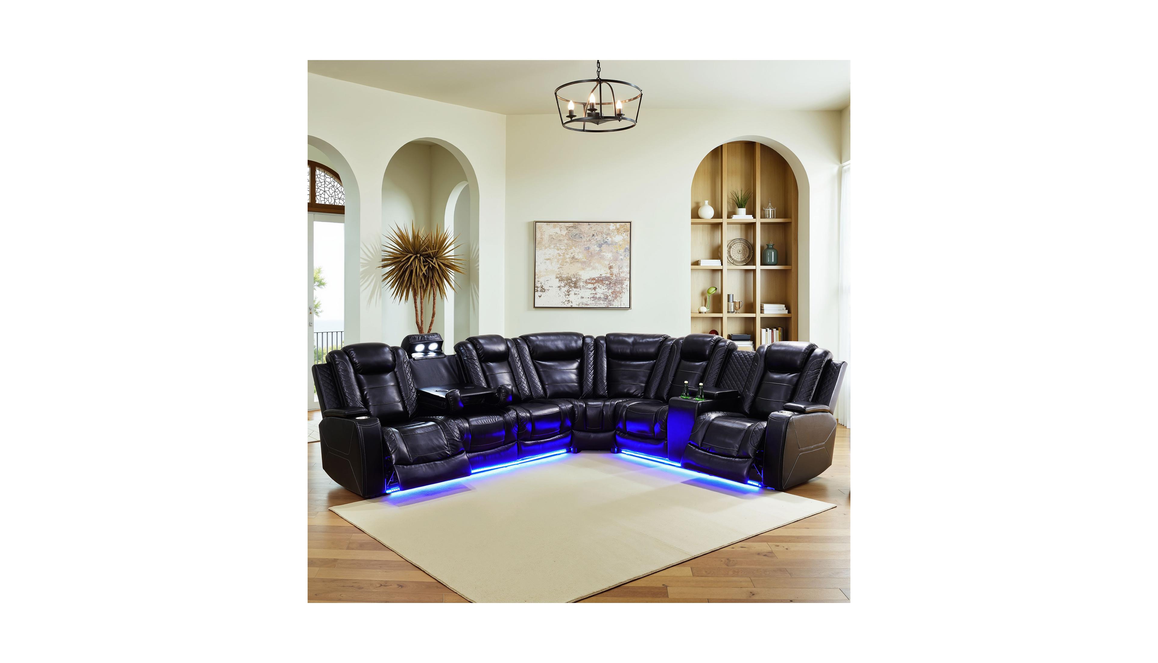 Tribesigns 210 in. L-Shape Recliner Sofa Set, Leather Sectional with 6 Seats, Usb, Wireless Charging, Electric Reclining, Led and Cup Holders