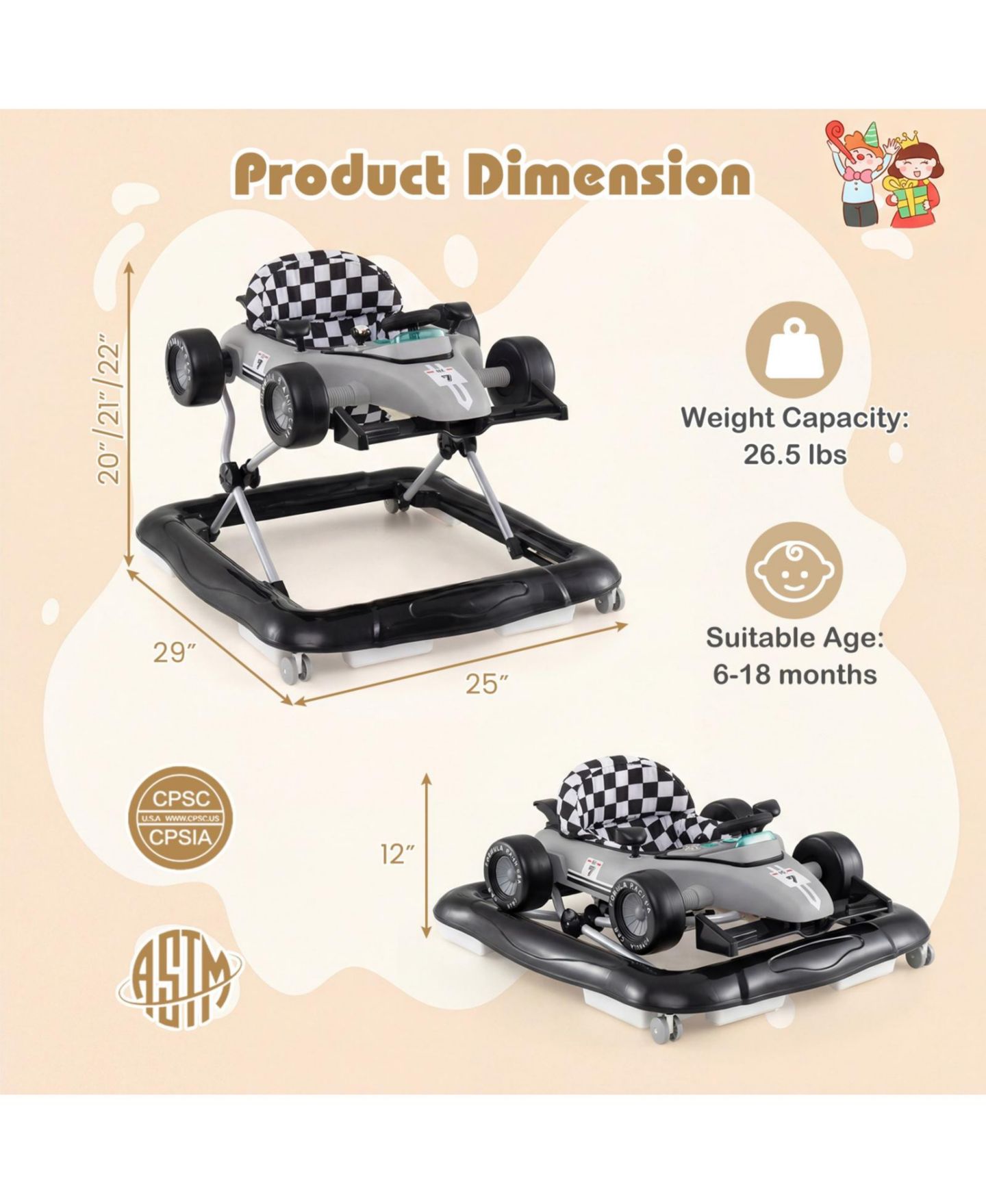 Детская игрушка SUGIFT 4-in-1 Baby Push Activity Center Height-Adjustable Detachable Music Box Walker, Ages 6-18 Months, цвет: Серый — фото 3