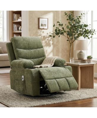 Oversized Swivel Rocker Recliner Chair with Massage and Heat, Manual Glider Lounge Chair with Cup Holders for Living Room Nursery