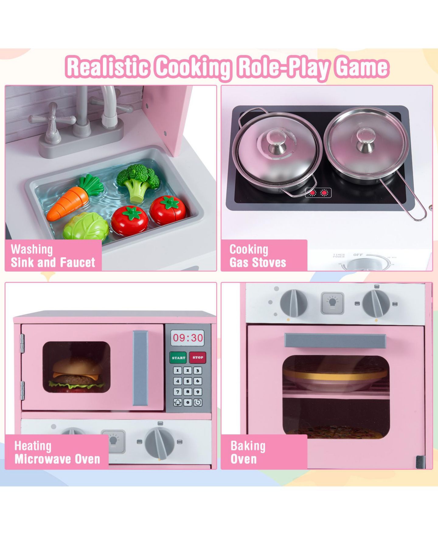 Детские игрушки HONGGE Clicking-Knobs Washing Machine Door Pretend Play Kitchen Set, Ages 3+, цвет: Розовый — фото 2