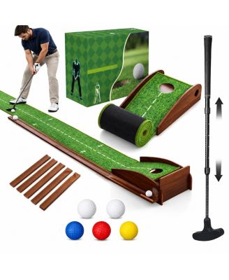 Indoor Golf Putting Mat Set With Putter 5 Balls Auto Ball Return