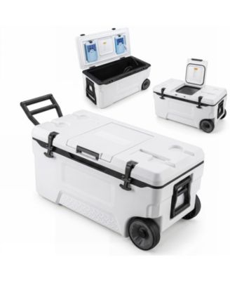 74 Quart Rolling Cooler Featuring Built In Fish Ruler
