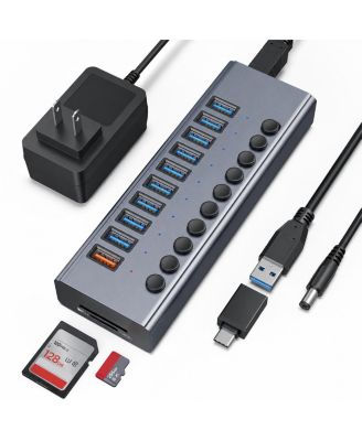 Powered 11-Port USB 3.0 Hub Splitter for PC/Mac