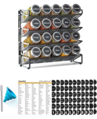 Spice Rack Organizer with 20 Jars, 386 Labels, for Cabinet, Countertop, Pantry or Wall Mount