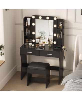 Vanity Desk with Mirror and Lights