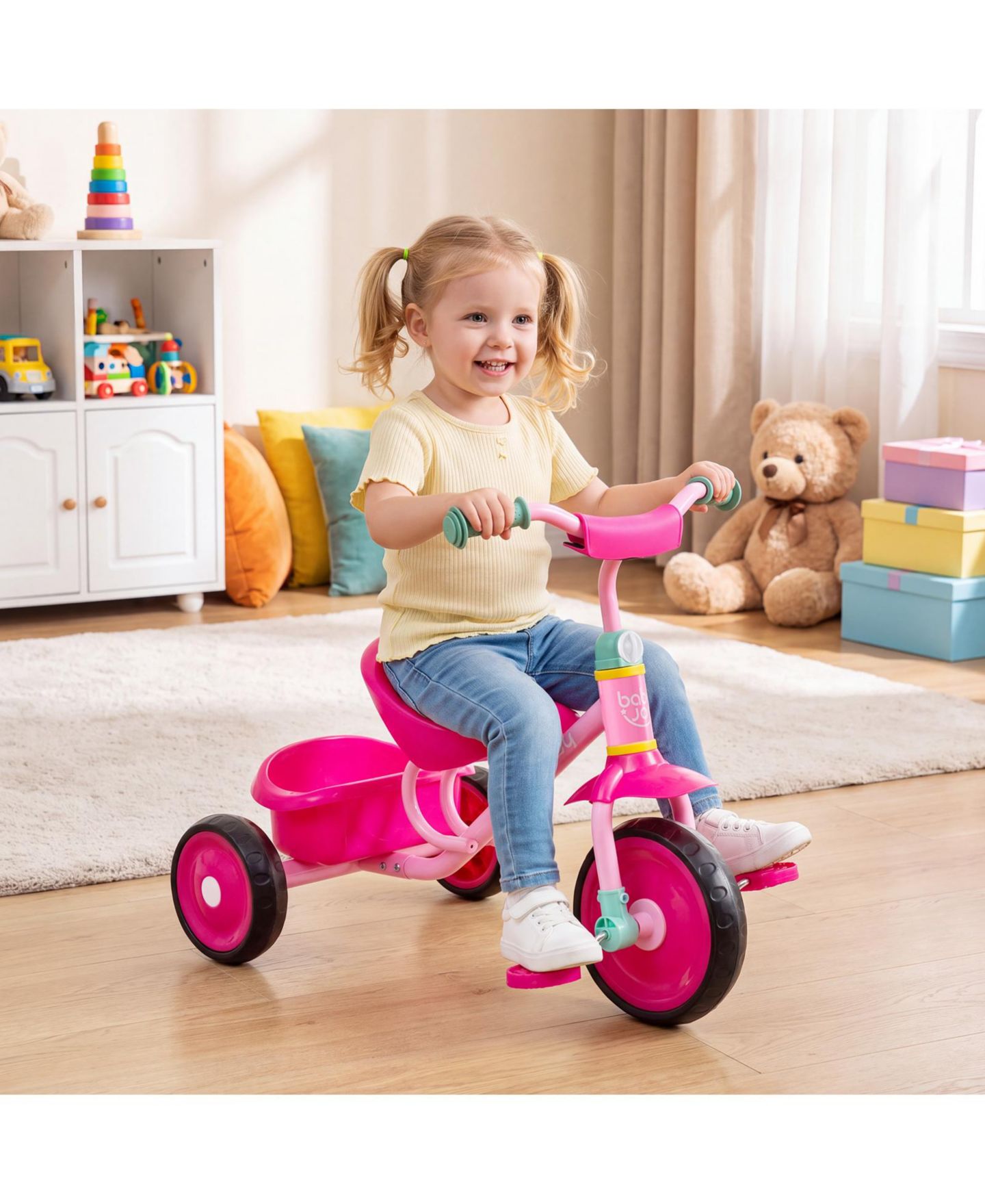 Детская игрушка Costway Toddler Tricycle with Removable Storage Basket, Indoor/Outdoor, 55 lbs Capacity, 2–5 лет, цвет: Розовый — фото 2