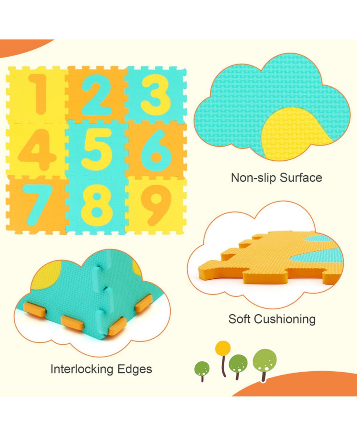 Детские игрушки HONGGE 9 Piece Foam Hopscotch Play Mat with Three Marker Discs, Ages 10 Months+, цвет: Assorted Tile Colors — фото 2