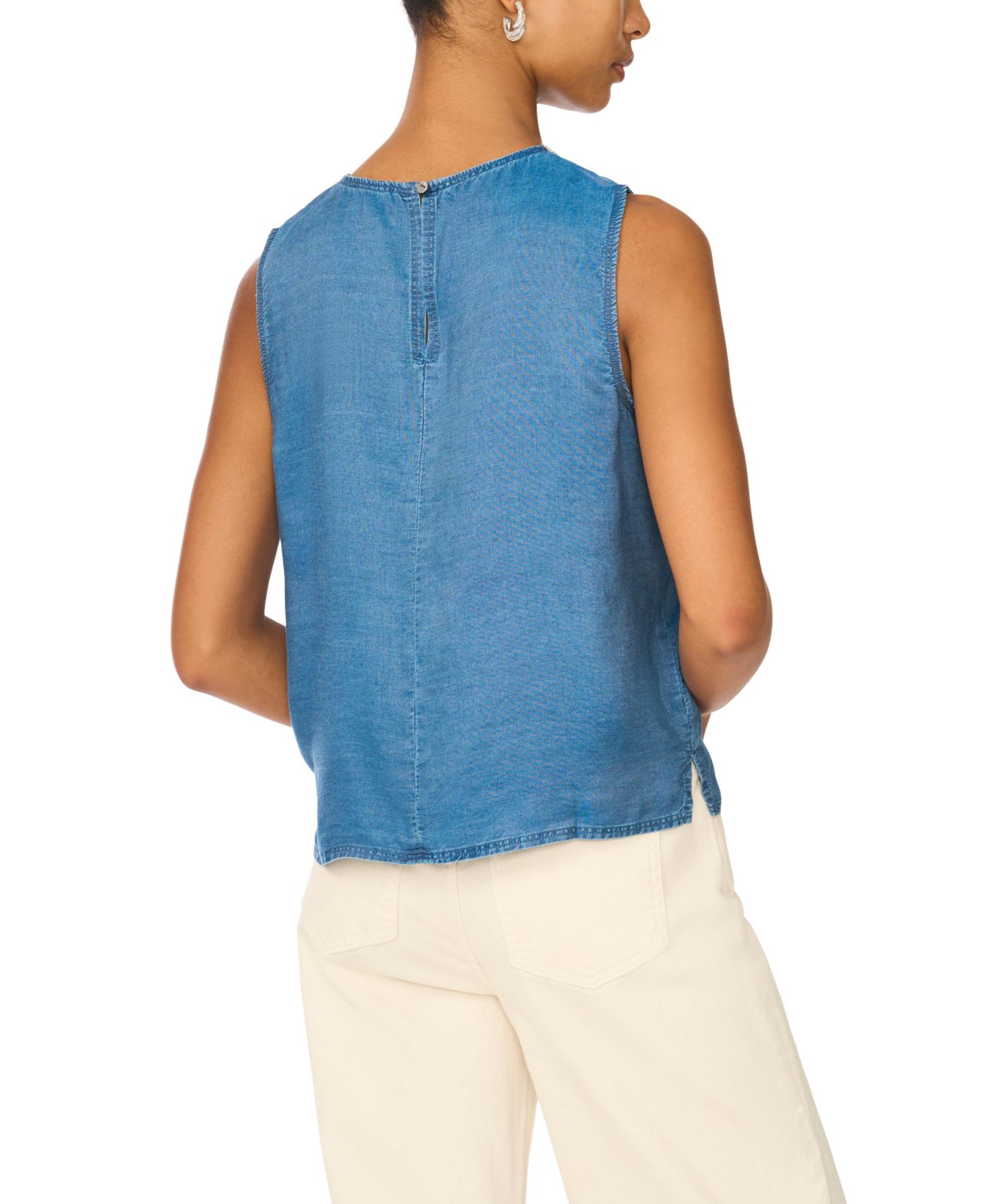 Женская блузка Vince Camuto Denim Sleeveless Embellished, цвет: Шамбре синий — фото 4