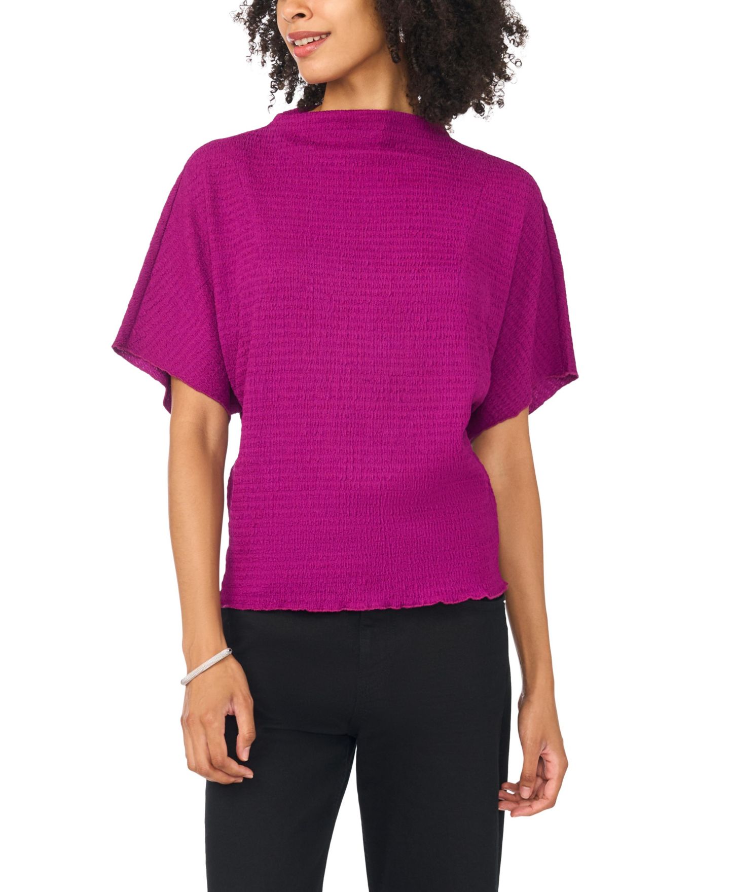 Женский топ Vince Camuto Textured High Neck Wide Sleeve, цвет: Фуксия — фото 1