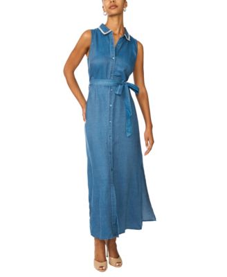 Women's Sleeveless Side-Slit Maxi Denim Dress