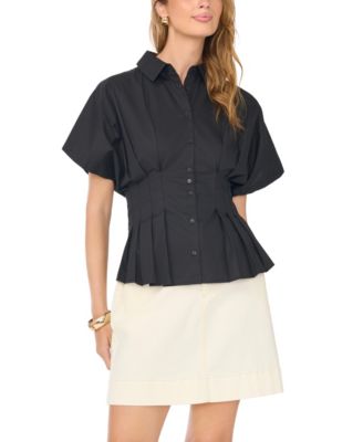 Women's Pleated-Waist Dolman-Sleeve Cotton Blouse