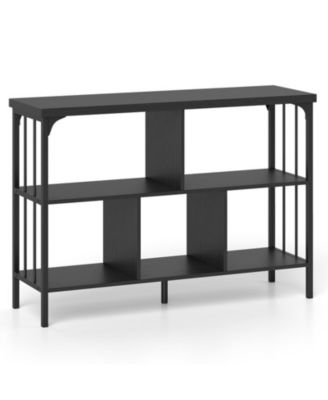 Wide 3-Tier Horizontal Cubby Bookshelf with Metal Frame