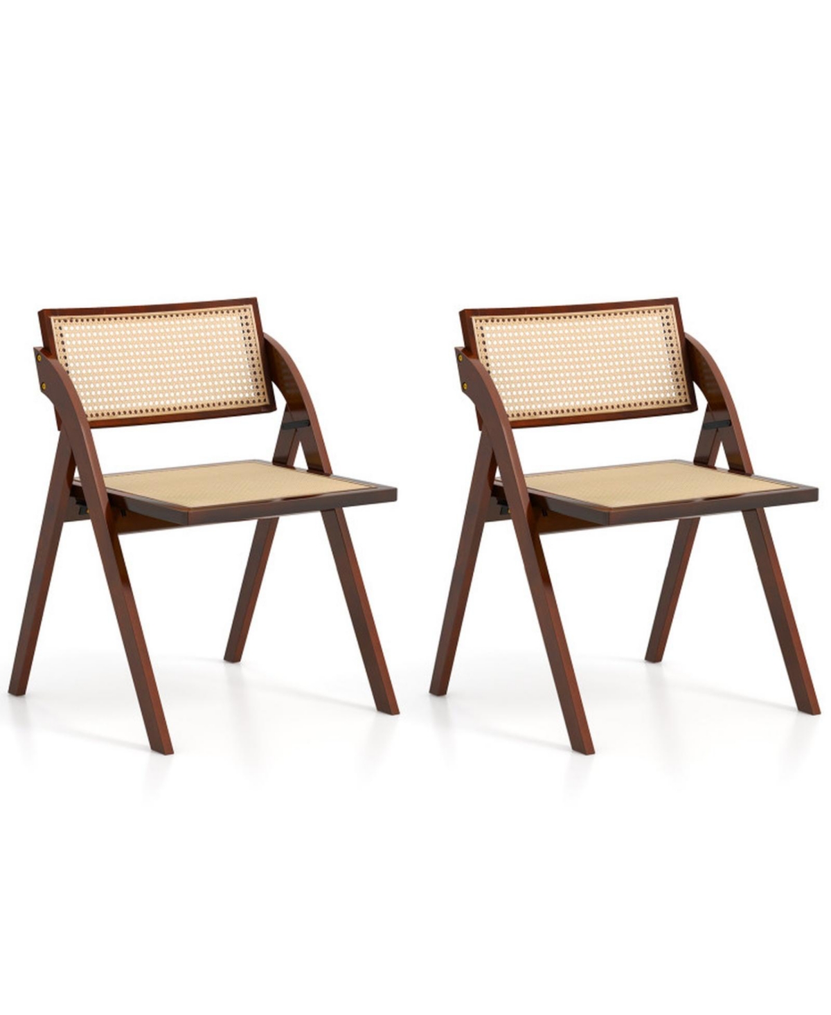 Sugift Foldable Set of 2 Dining Chairs with Woven Rattan Backrest