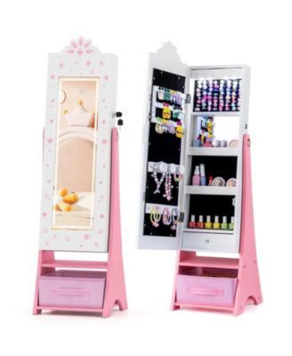 Kids Jewelry Armoire Freestanding Jewelry Cabinet with 3-Color Lighted Full Length Mirror
