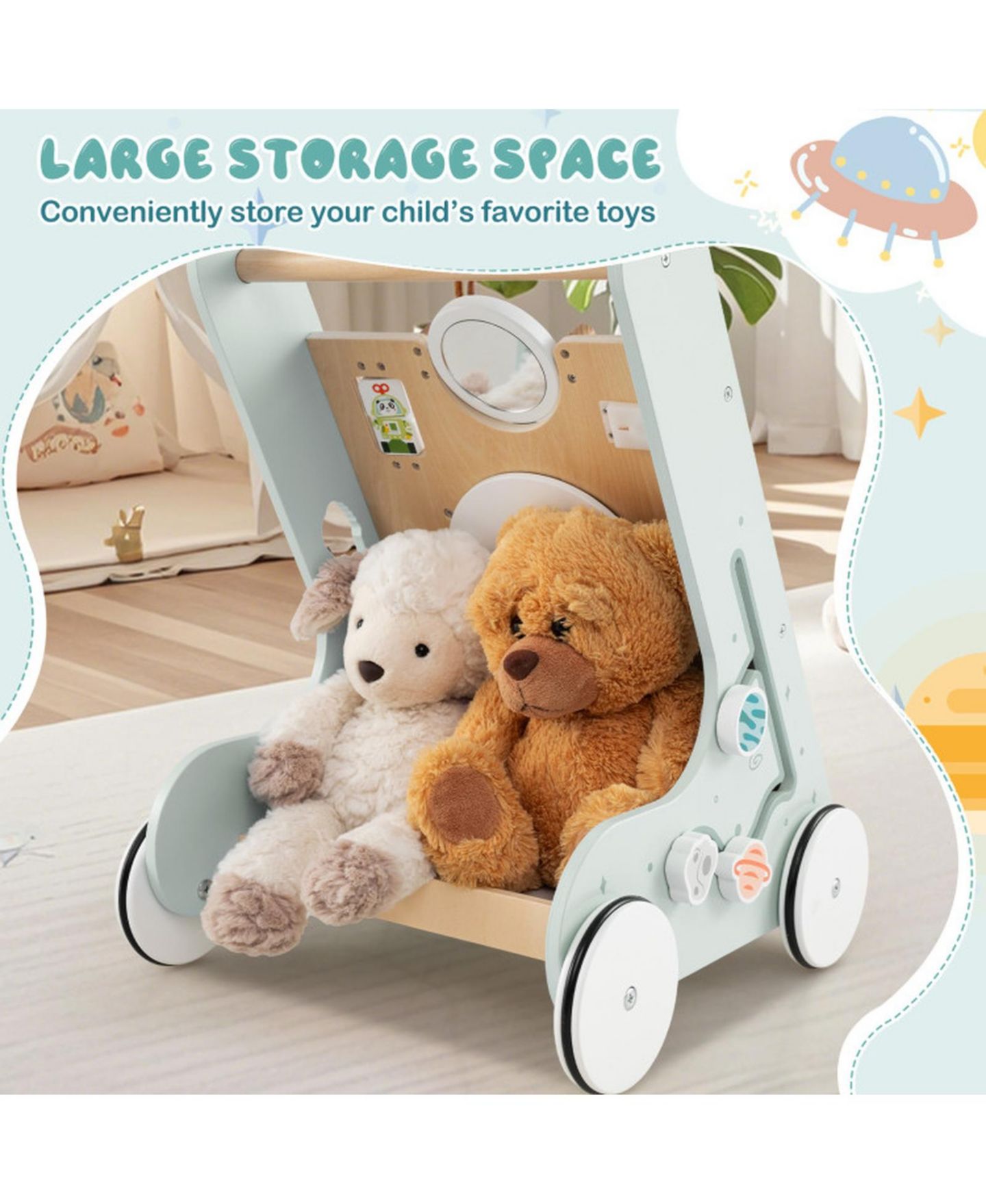 Детская игрушка HONGGE Wooden Push-Along Activity Center, Ages 1+, цвет: Натуральный — фото 8