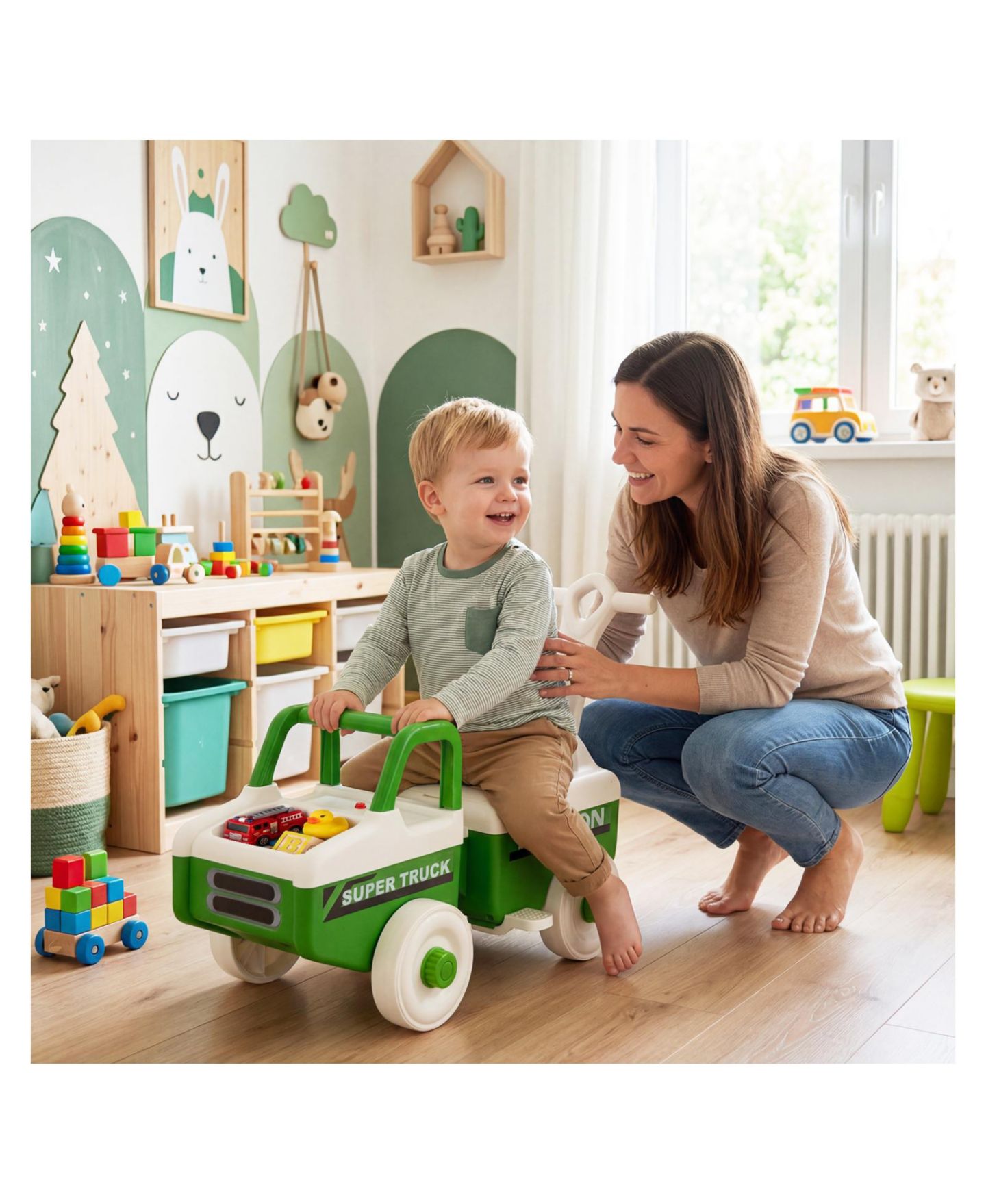 Детская игрушка Mecale 4-in-1 Kids Ride-On Push Car with Music, up to 45 lbs, Ages 1.5–5, цвет: Зелёный — фото 2