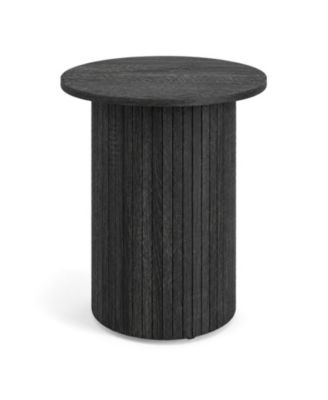 18in Round Fluted Side Table with Pedestal Drum Design and Non-Slip Foot Pads for Small Spaces
