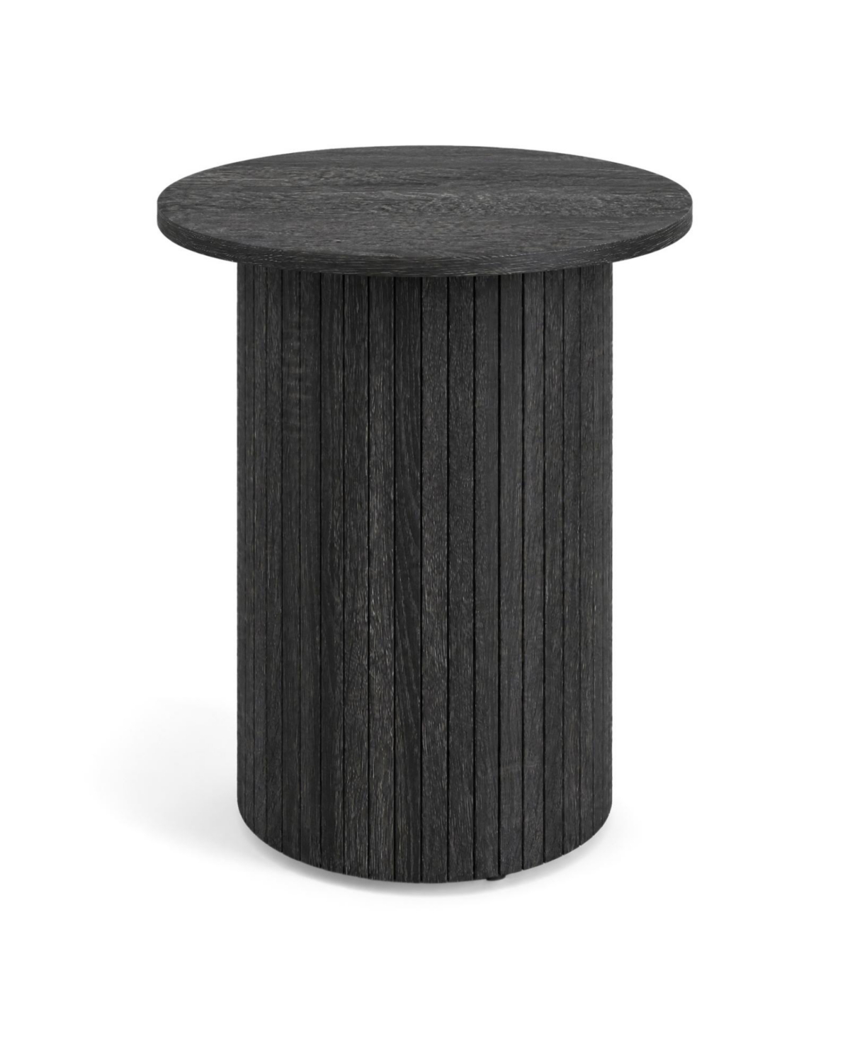 Sugift 18in Round Fluted Side Table with Pedestal Drum Design and Non-Slip Foot Pads for Small Spaces - Black