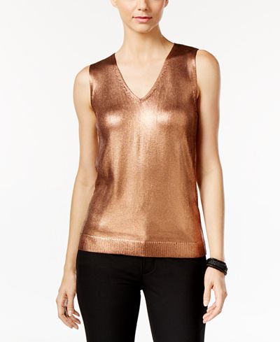 Anne Klein Sleeveless Metallic-Tone Sweater