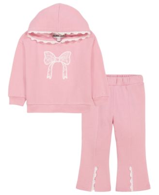 Toddler Girls' 2T-5T Hooded Flare-Leg Eyelet-Trim Hoodie and Pants, 2-Piece Set