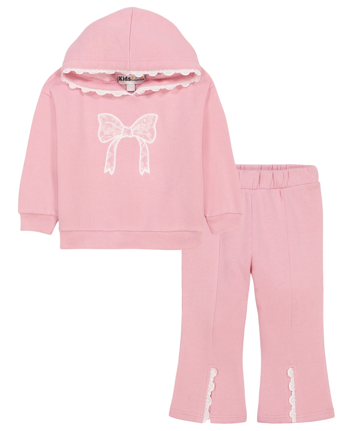 Kids Headquarters Toddler Girls' 2T-5T Hooded Flare-Leg Eyelet-Trim Hoodie and Pants, 2-Piece Set