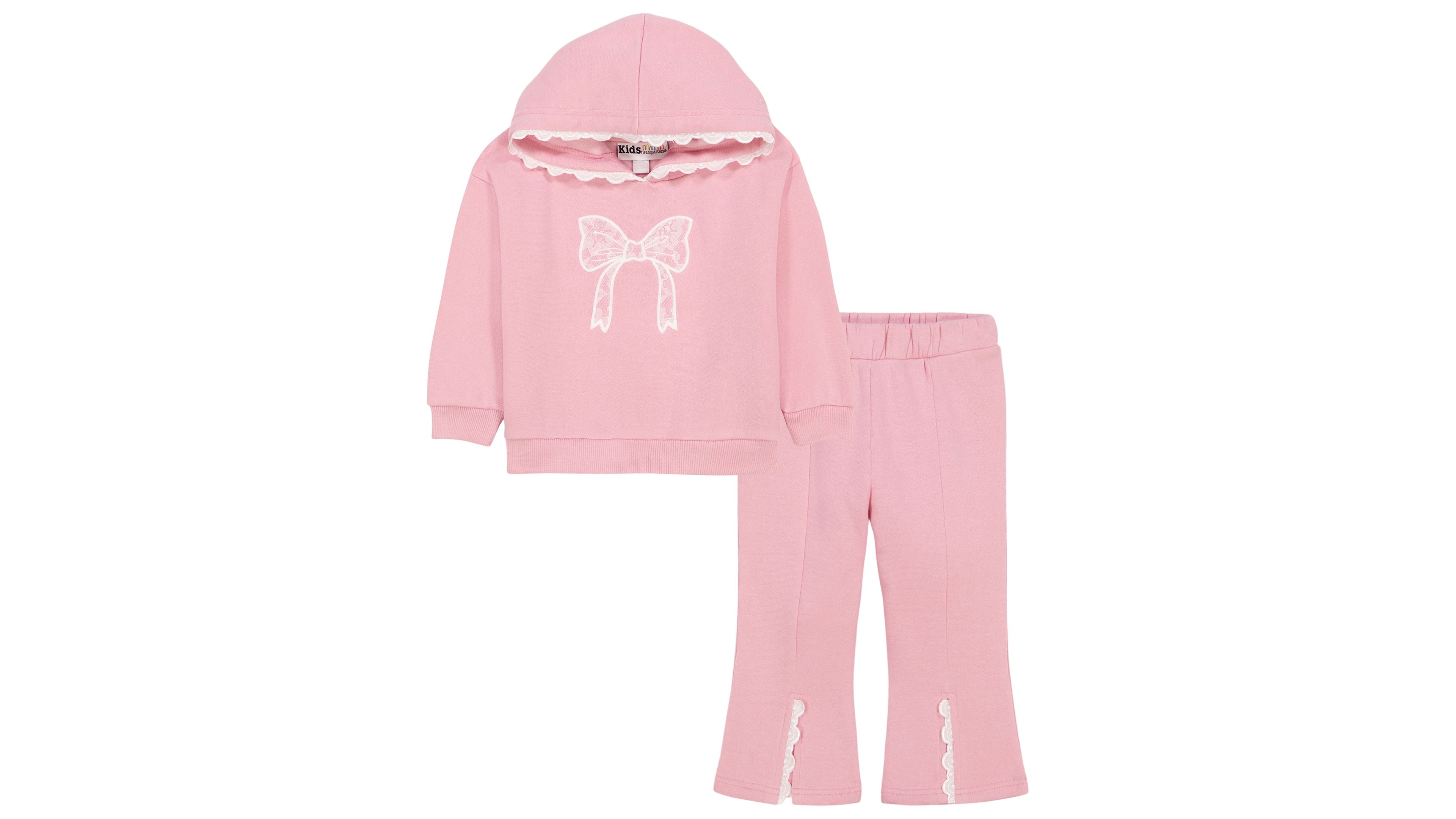 Kids Headquarters Toddler Girls' 2T-5T Hooded Flare-Leg Eyelet-Trim Hoodie and Pants, 2-Piece Set