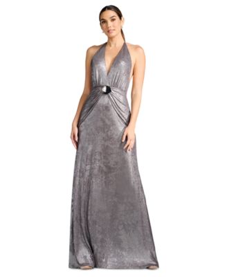 Women's Elide Plunging Open Back Halter Metal Hardware Maxi Dress