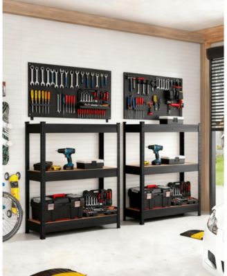 3-Tier Storage Shelf, Industrial Style Steel Rack with Engineered Wood Shelves for Garage Kitchen Pantry Closet