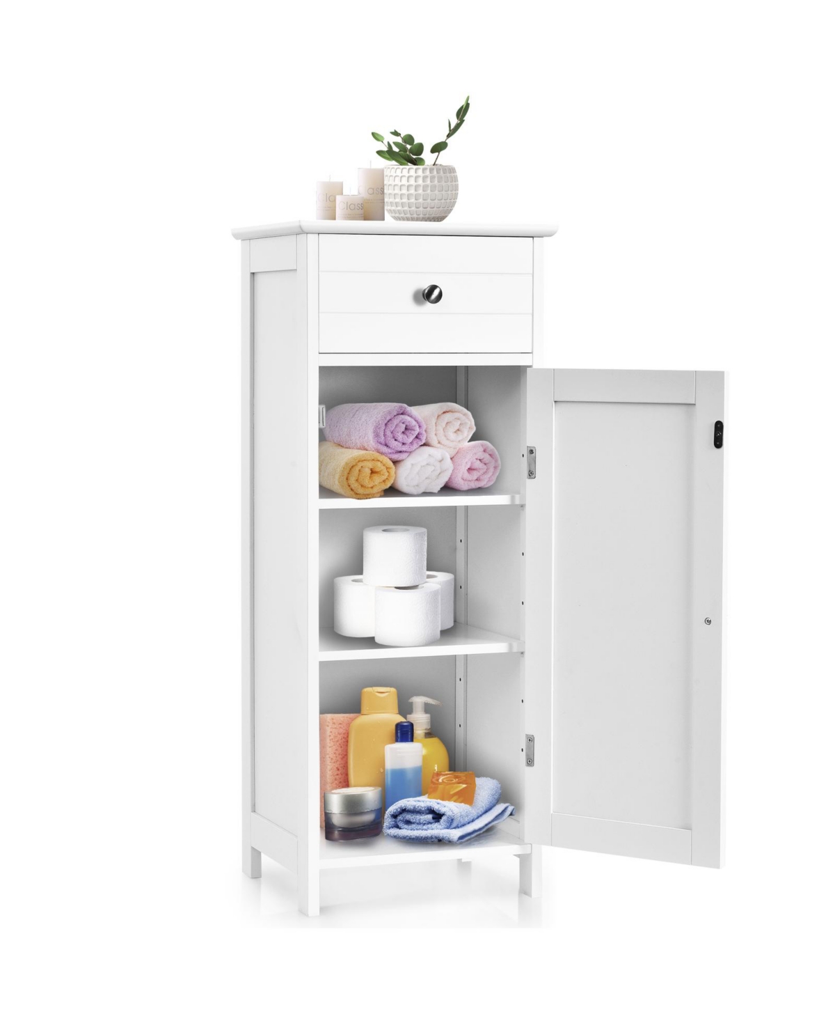 Sugift Freestanding Mdf Bathroom Cabinet With Drawer And Adjustable Shelves