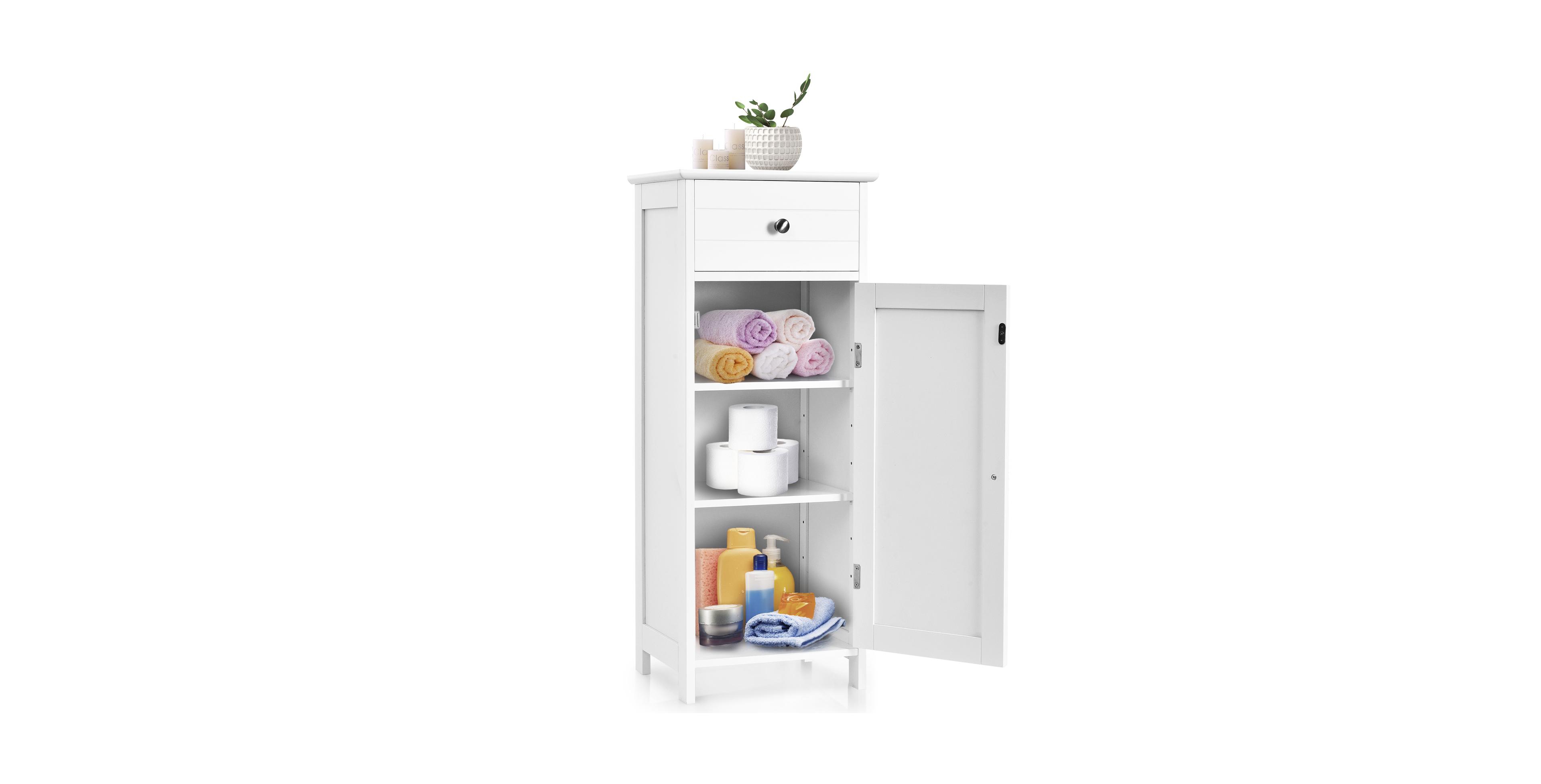 Sugift Freestanding Mdf Bathroom Cabinet With Drawer And Adjustable Shelves
