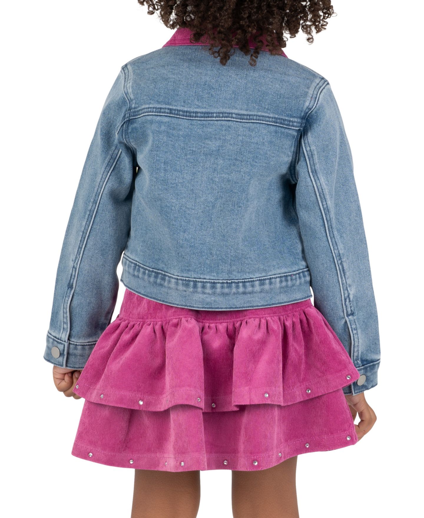 Комплекты Rare Editions Rhinestone Denim Jacket, T-Shirt, and Corduroy Skirt, 3-Piece Set для девочек, цвет: Малиновый — фото 3
