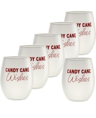 Holiday Candy Cane Wishes Stemless Wine Glasses, Set of 6