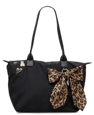 Large Nylon Removable Bow Charm Tote Handbag 