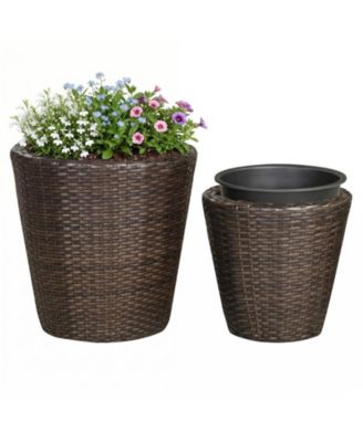Set of 2 Woven Rattan-Look Tapered Planters with Liners