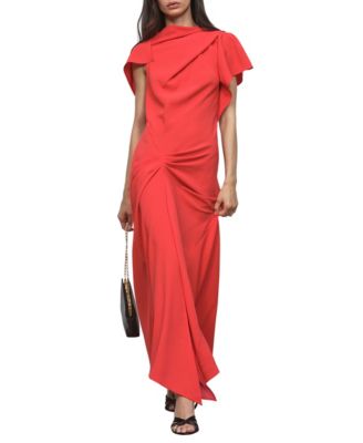 Women's Cowl Neck Flutter-Sleeve Drape-Detail Midi Dress