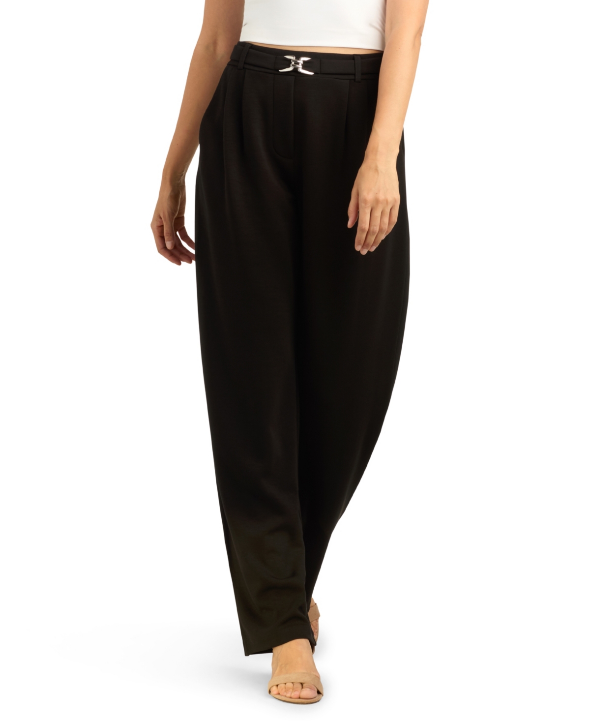 Bcx Women's Lightweight Scuba Wide-Leg Pleated Pants