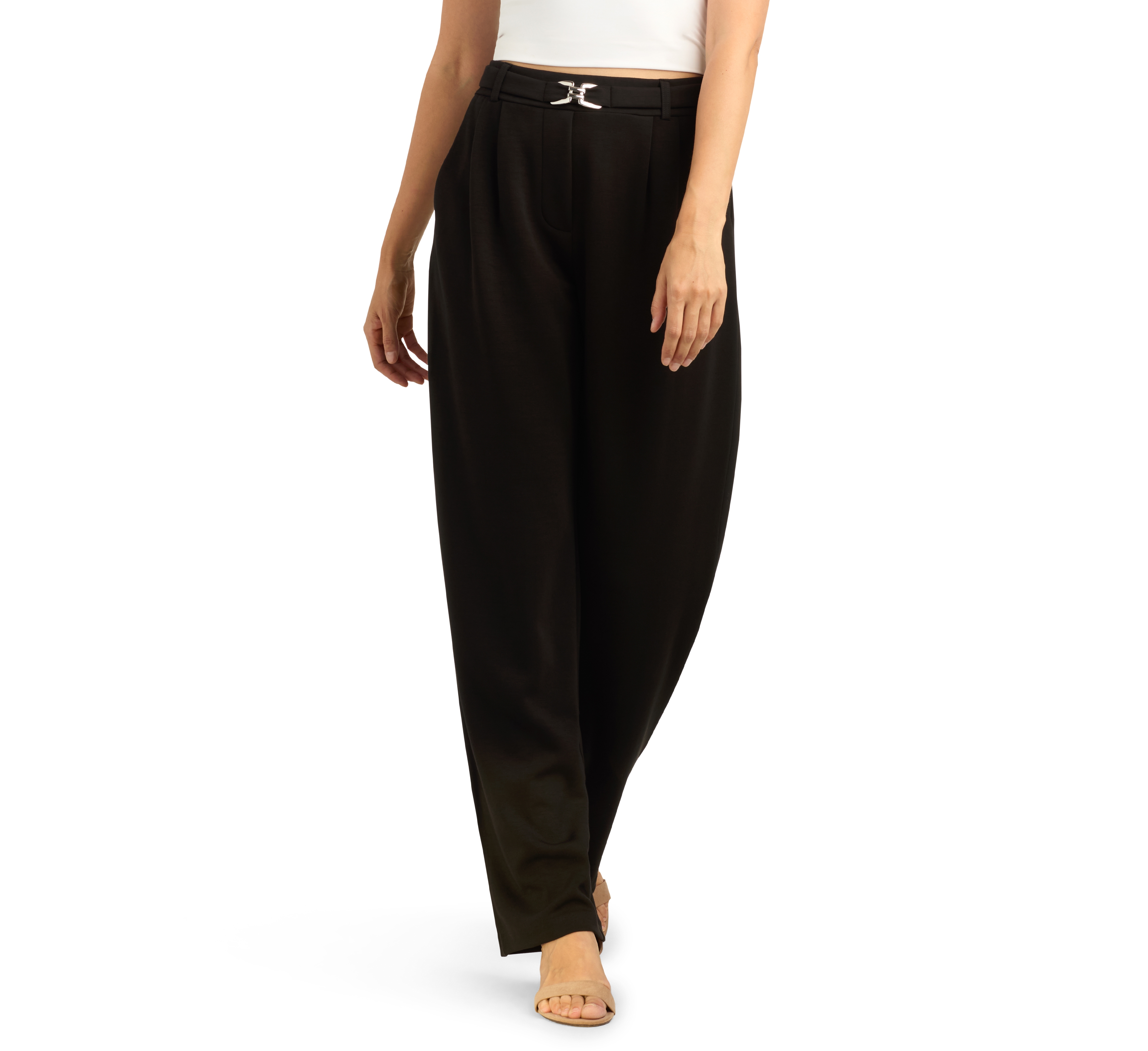 Bcx Women's Lightweight Scuba Wide-Leg Pleated Pants
