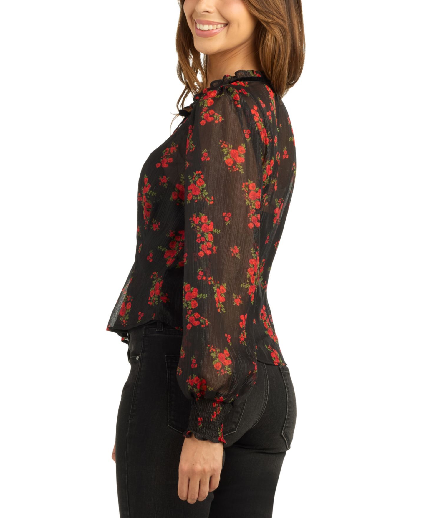 Женская блузка BCX Juniors' Print Shimmer Long-Sleeve Sheer Floral-Print, цвет: Pat A — фото 3