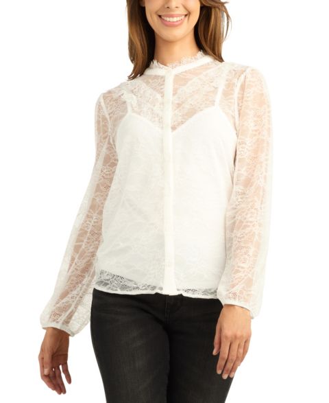 Женская блузка BCX Fine Knit Lace Mock Neck Long-Sleeve, цвет: Молочный белый