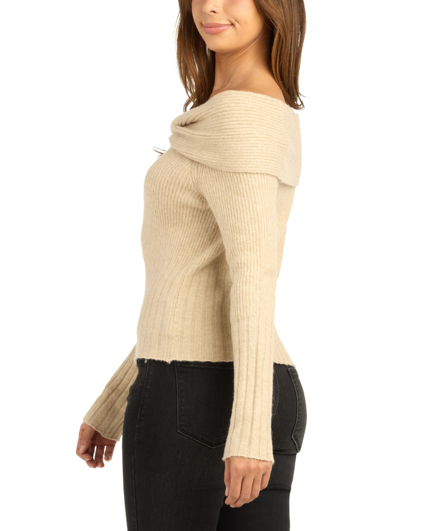 Женский свитер BCX Juniors' Off-the-Shoulder Long-Sleeve Ribbed, цвет: Овсяный — фото 2