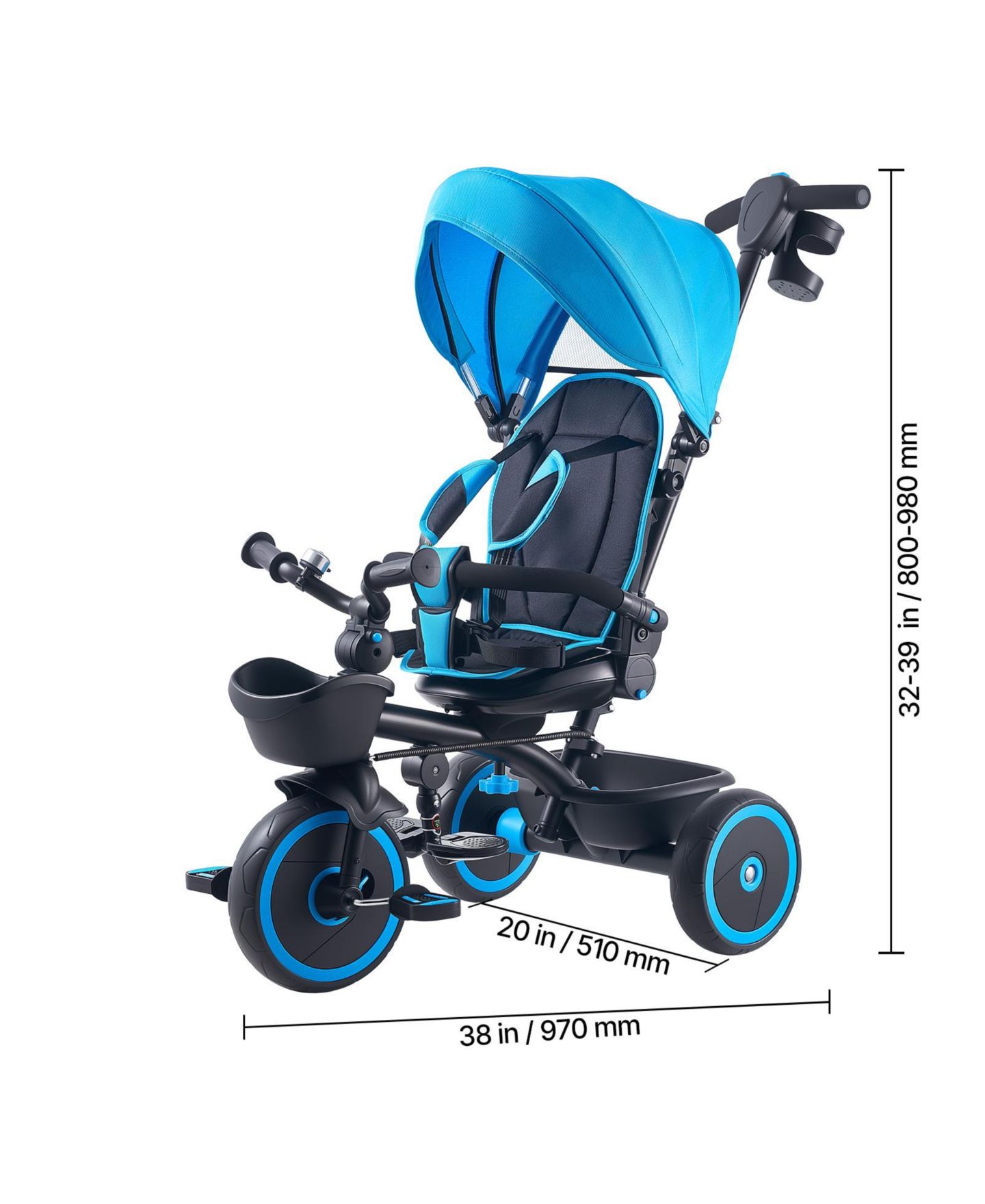 Детская игрушка HONGGE 6-in-1 Convertible Tricycle with Parent Push Handle and Canopy, 55-lb. Capacity, Ages 1-5, цвет: Синий чёрный — фото 11