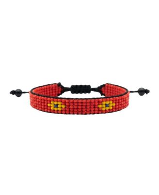 Summer Warmth Bracelet in Yellow with Blue flower with Red Accents
