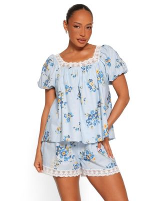 Women's Fawna Square Neckline Puff-Sleeve Top and Shorts, 2-Piece Set