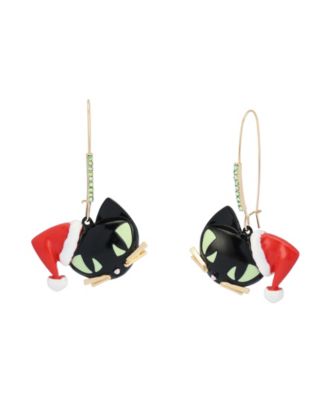 Glass Crystal Santa Cat Drop Earrings