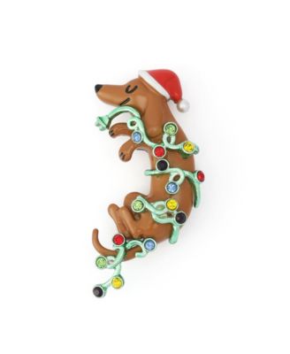 Glass Crystal Imitation Pearl Gold-Tone Dog Brooch