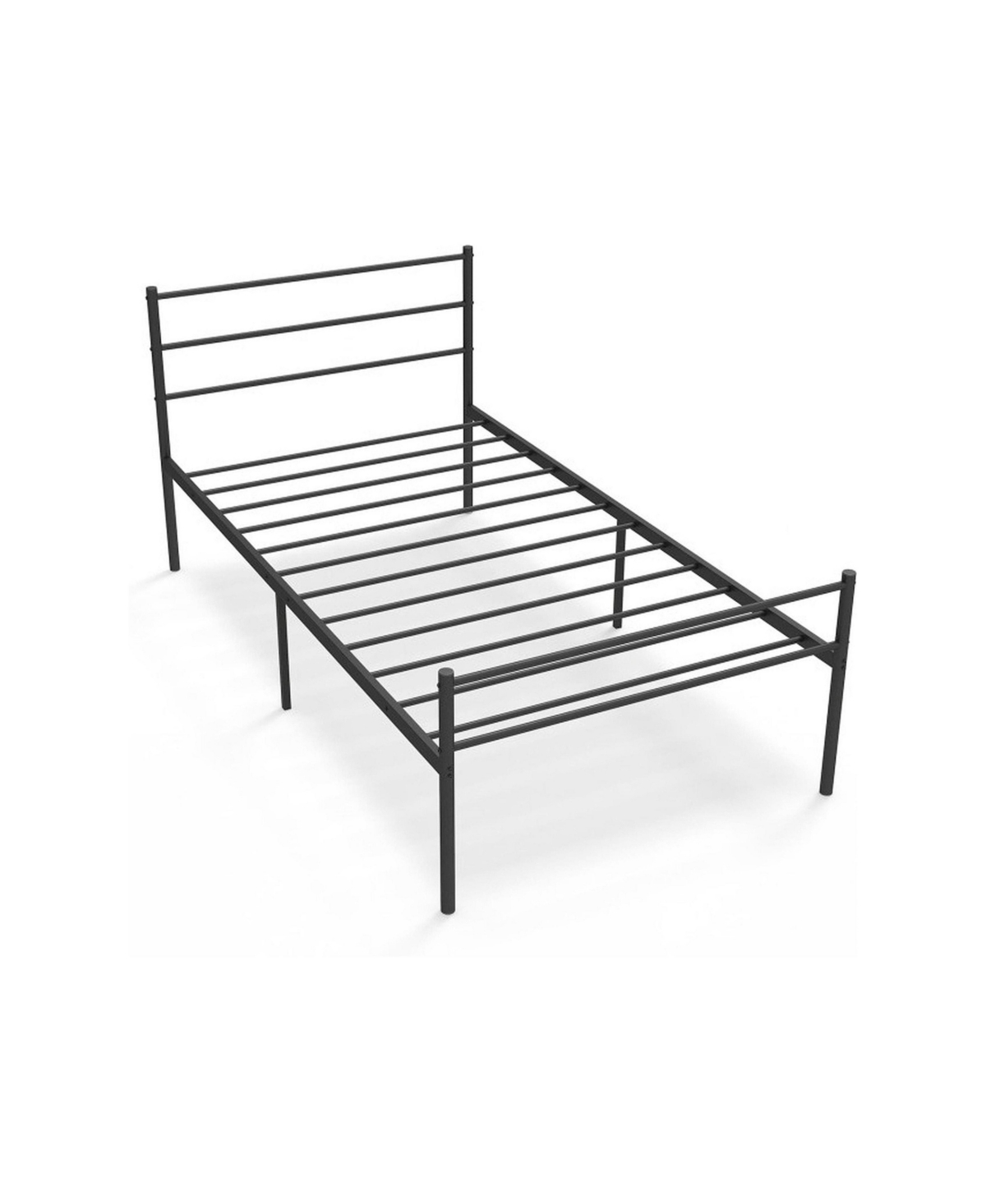 Gouun Classic Twin Steel Platform Bed Frame Featuring Headboard - Black with silver accents