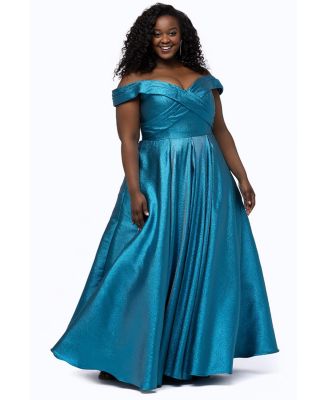 Women's Pleated Off-the-Shoulder Curvy Formal Dress