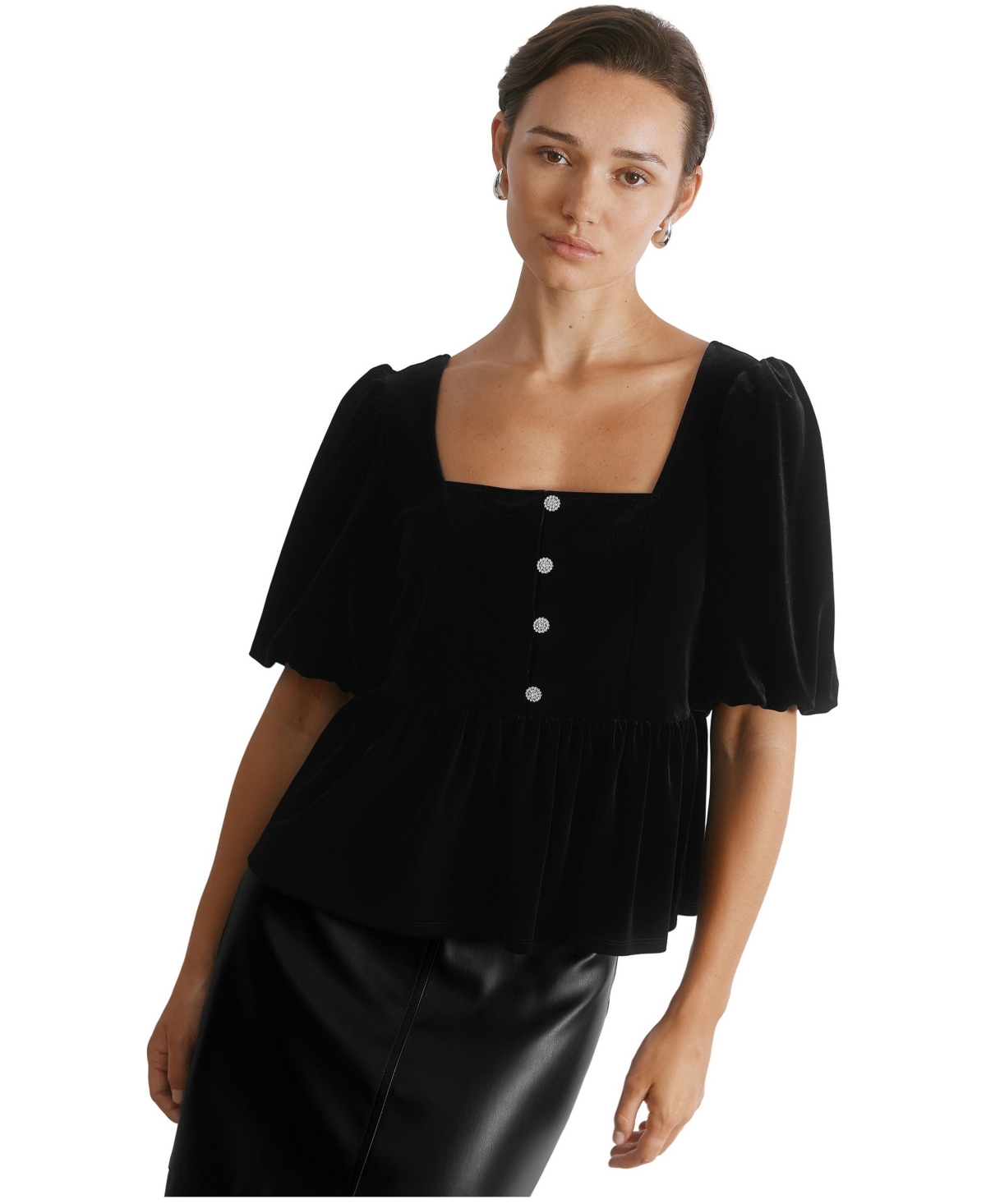 Albaray Women's Square-Neck Puff-Sleeve Velvet Top