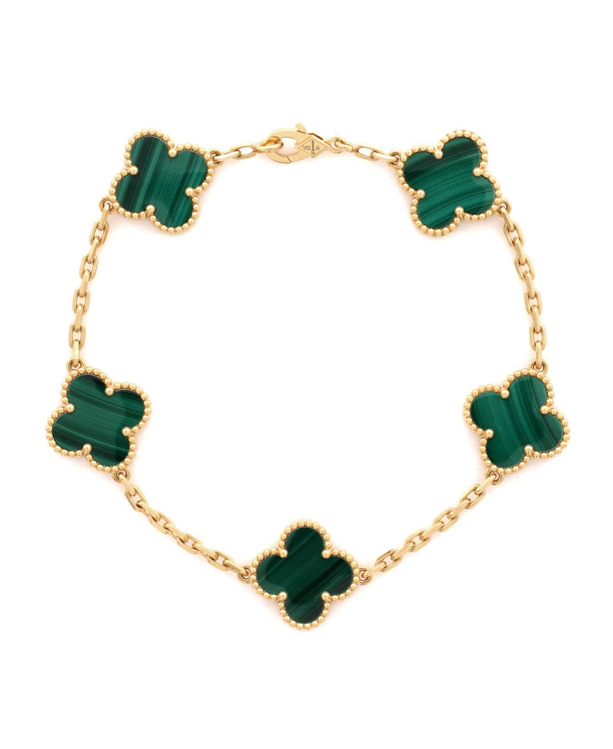 Pre-Owned Van Cleef & Arpels Vintage Alhambra Malachite Bracelet in 18K Yellow Gold - 18k yellow gold